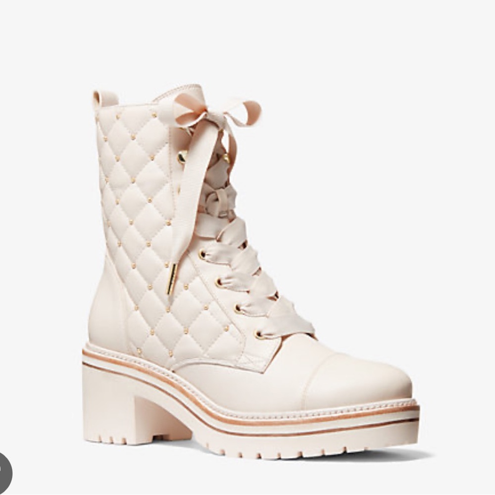 Michael Kors Leather Combat Boots in Cream